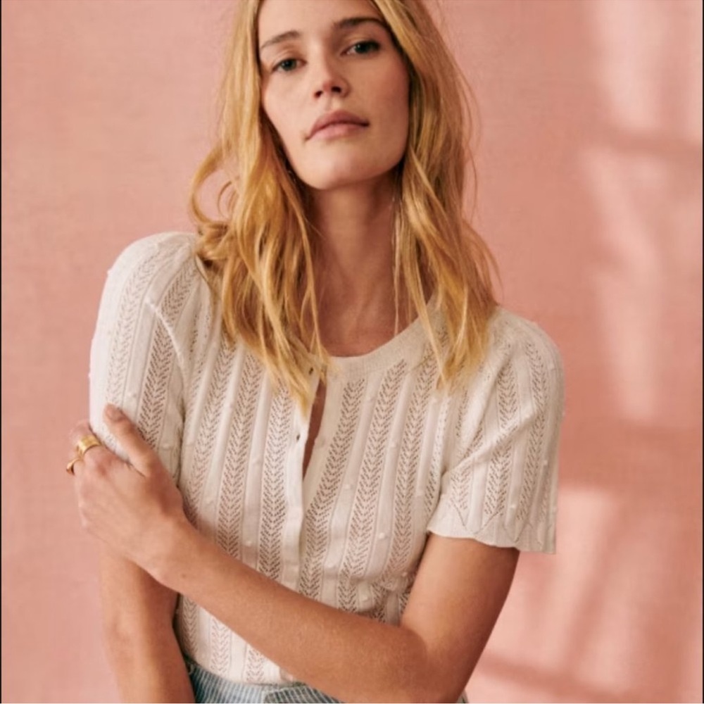 Sezane Davie Cardigan Ecru Organic Cotton White